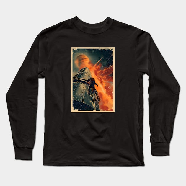 Explosion near Jupiter - Vintage Poster Style - Sci-Fi Long Sleeve T-Shirt by Fenay-Designs